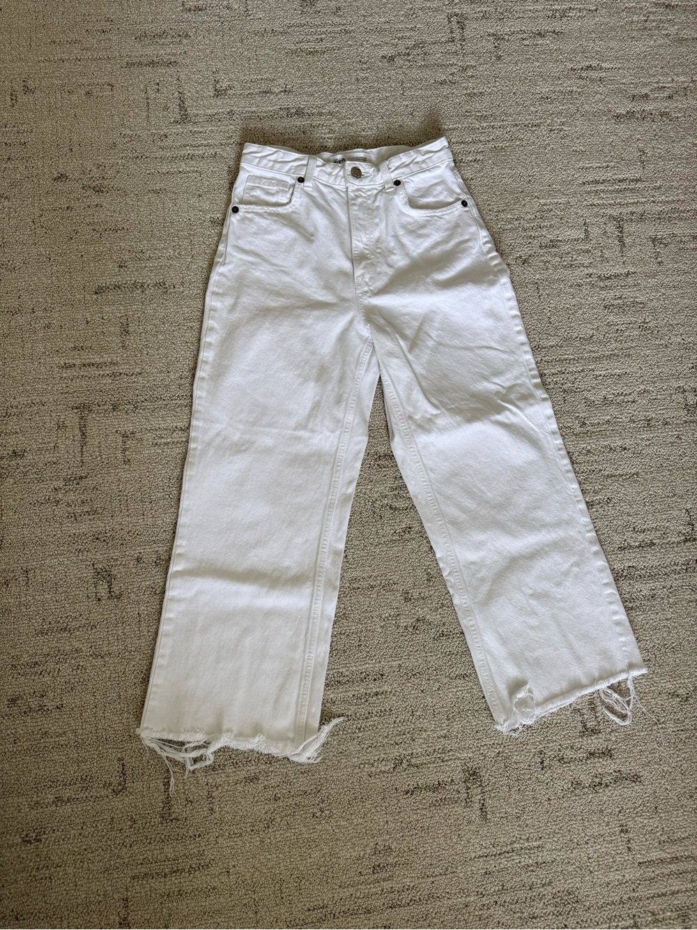 Zara White High-Rise Wide-Leg Cropped Jeans